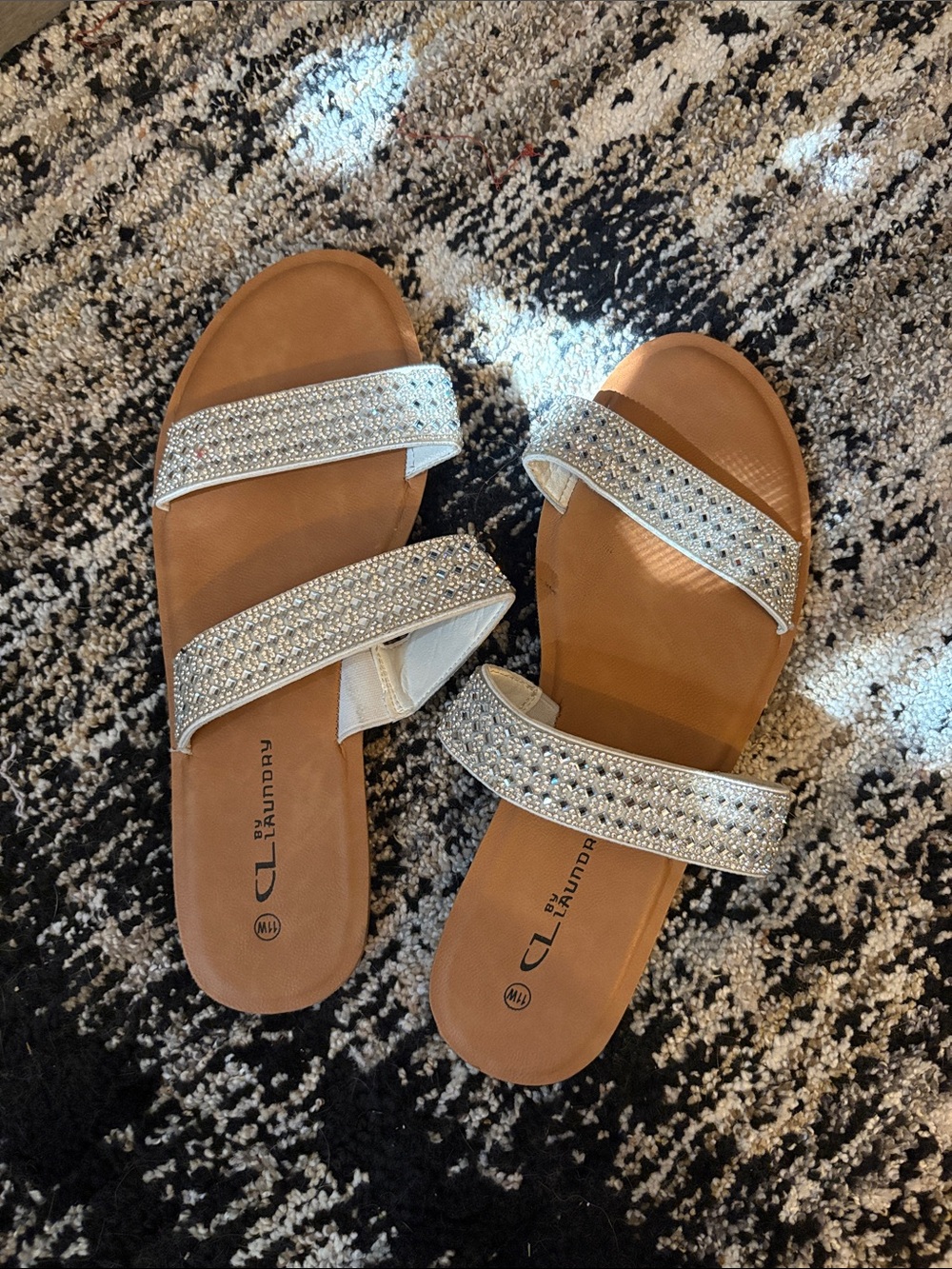 CL by Laundry Silver Crystal Double-Strap Slide Sandals